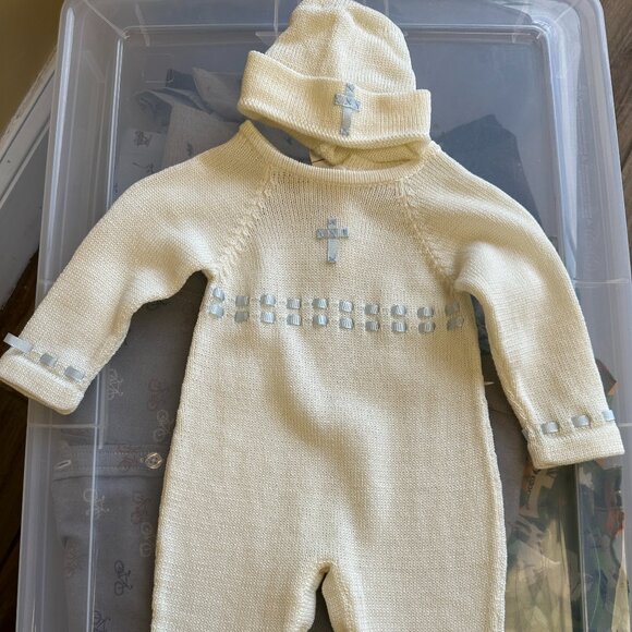 Antonella White Knit Romper & Hat set